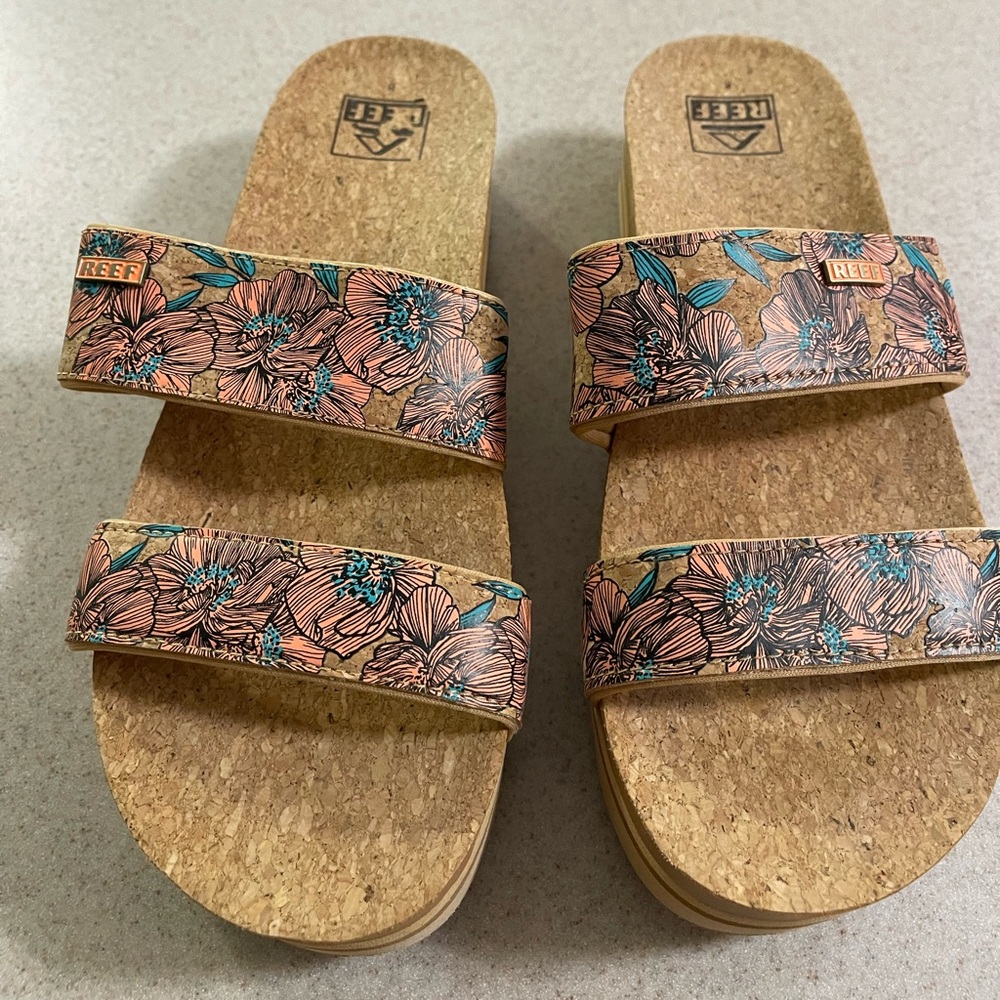 Reef Cork Sandals with Floral Straps